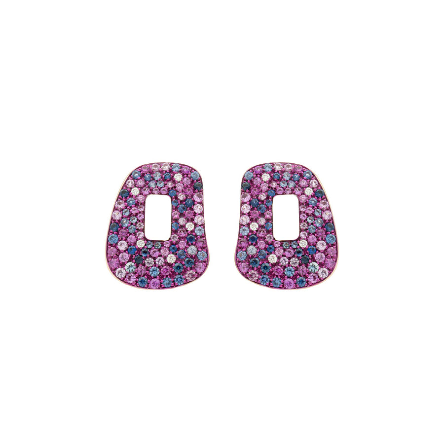 One pair of Puzzle element 18k rose gold, white diamonds, pink and blue sapphires