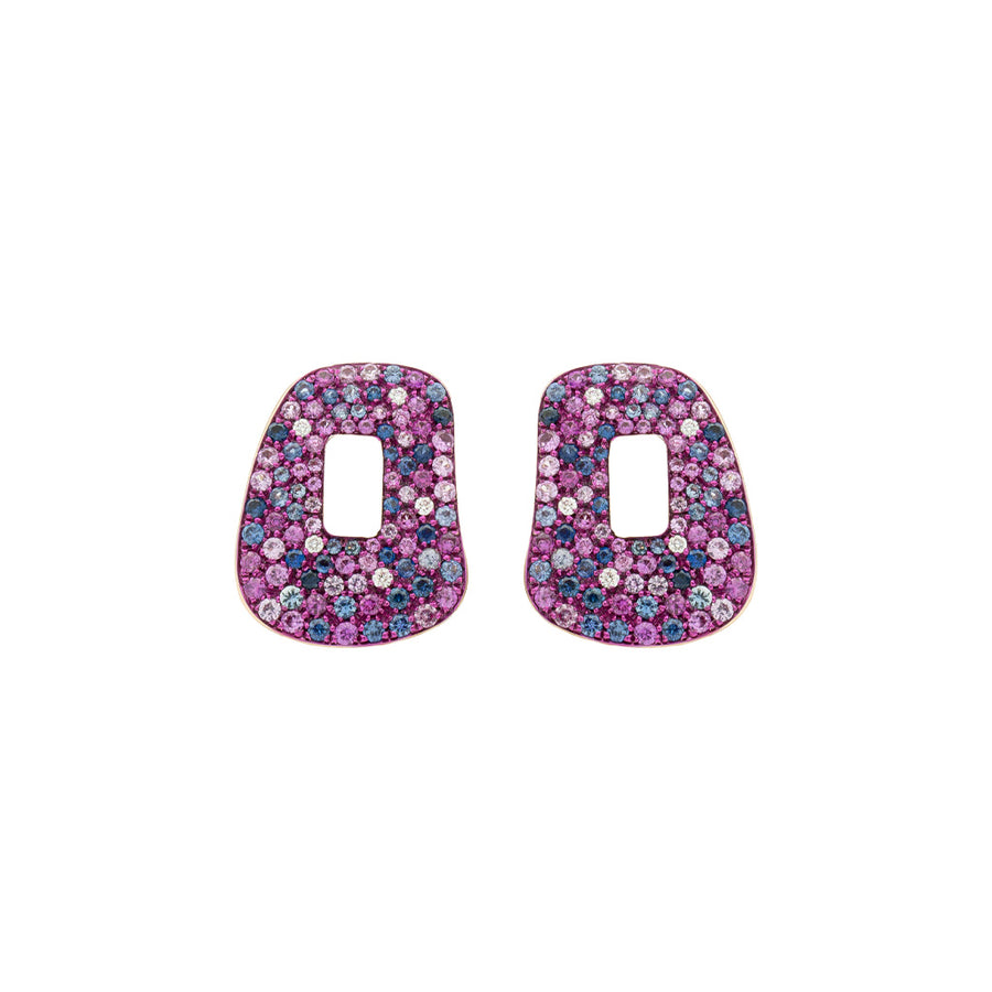 One pair of Puzzle element 18k rose gold, white diamonds, pink and blue sapphires