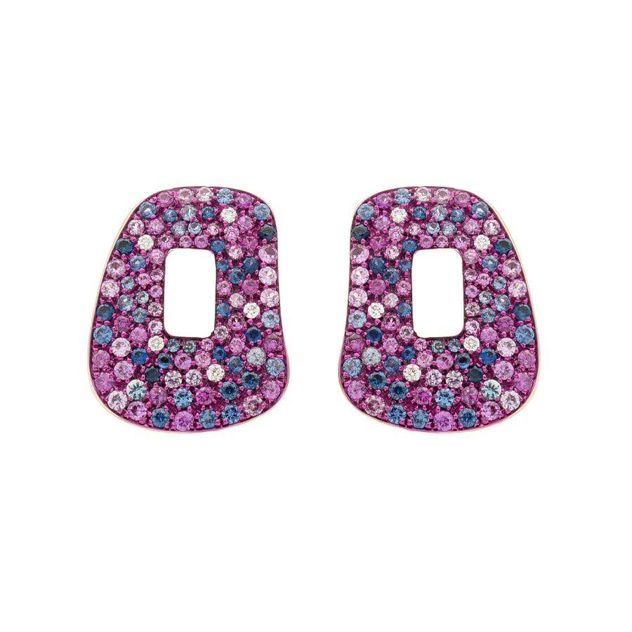 One pair of Puzzle element 18k rose gold, white diamonds, pink and blue sapphires