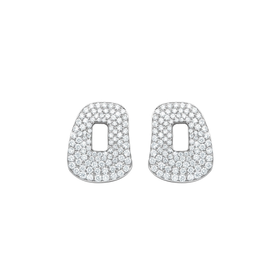 One pair of Puzzle element 18k white gold and white diamonds pavè
