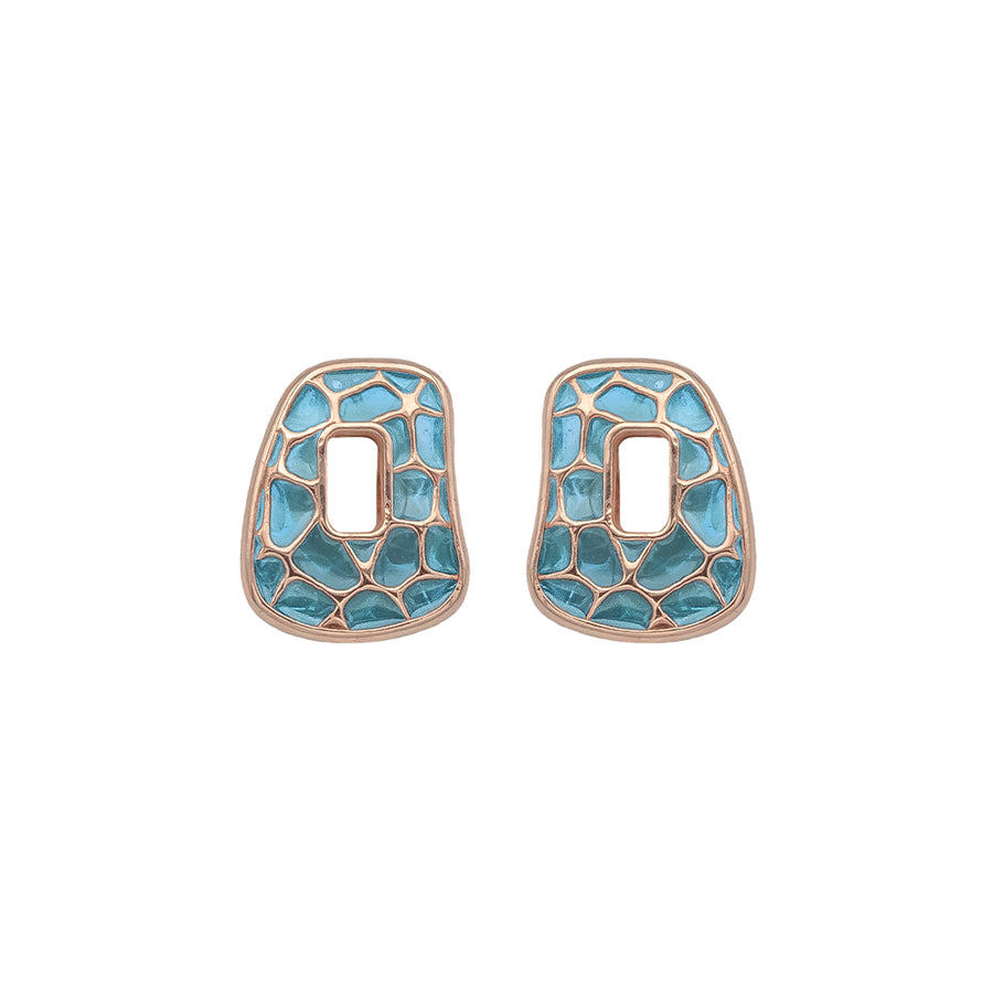 One pair of Puzzle element 18k rose gold and sky blue enamel